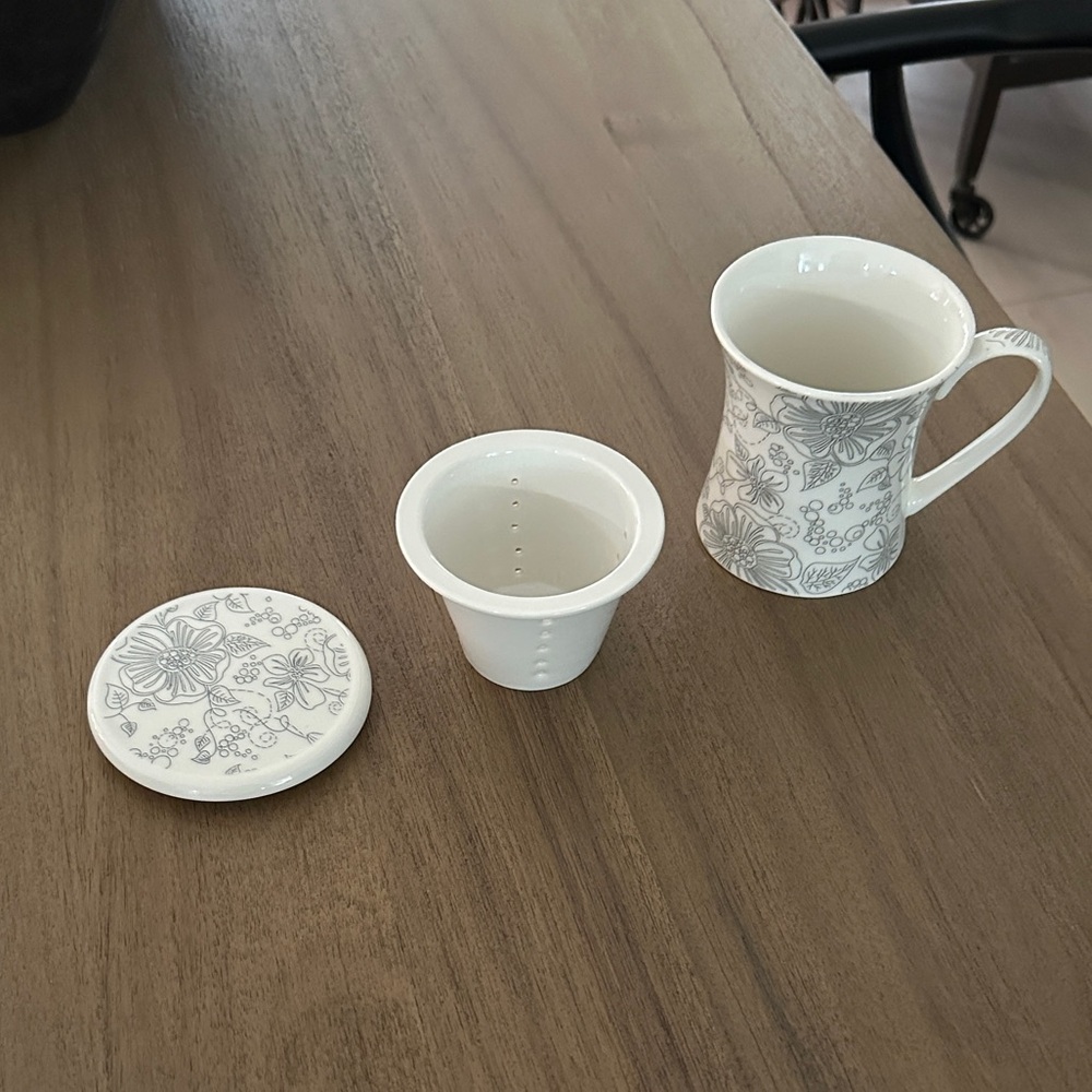 Teavana Linea Poppy Infuser Mug Set - Bone China, Floral 3-Piece
